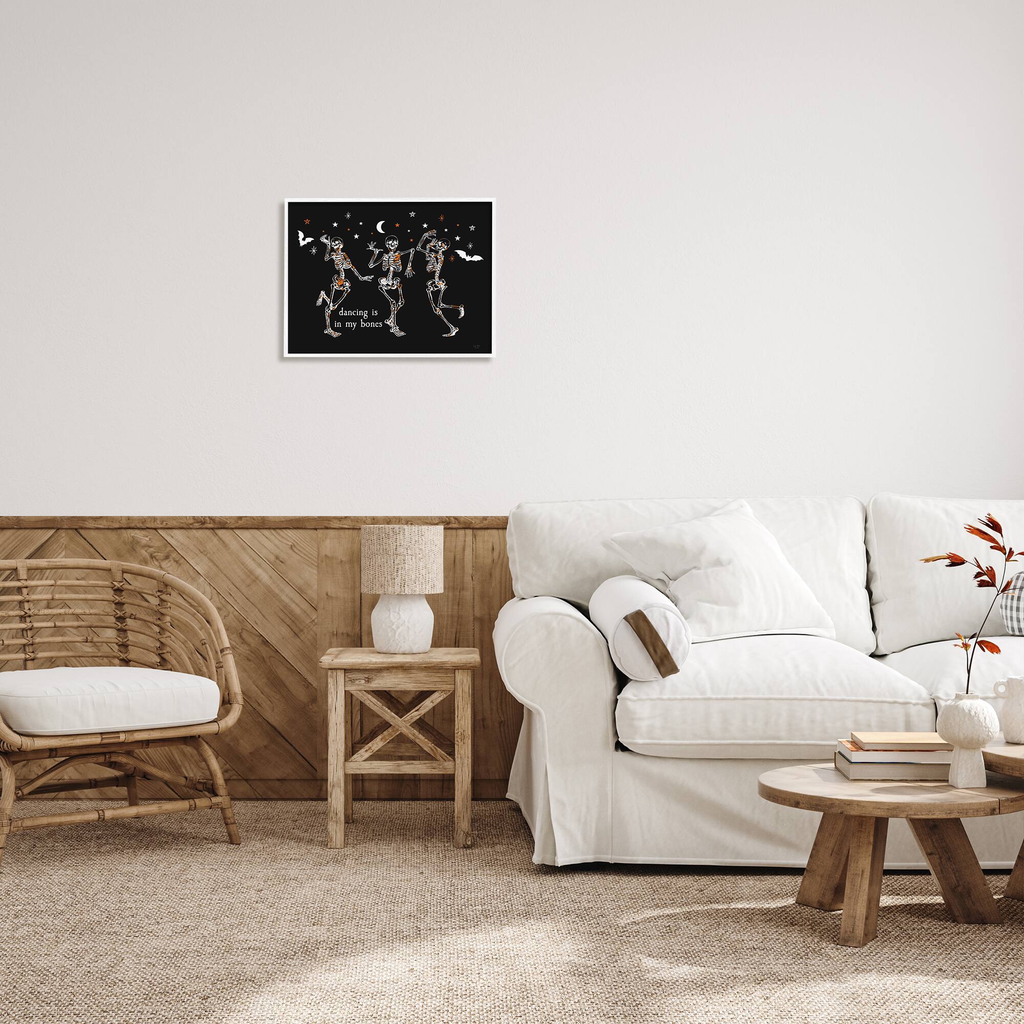 Stupell Industries 16" x 20" Dancing is in My Bones Skeletons White Framed Giclée Art